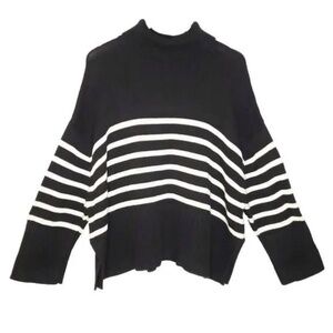 Gap Pullover Striped Sweater XXL Turtle Neck Black Ivory Cream